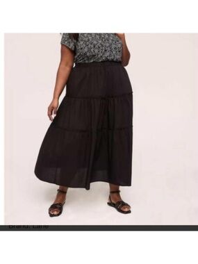 NWT Lane Bryant Black Tiered Midi Skirt 3X elastic waist pockets 100% cotton